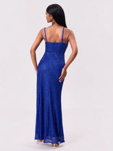 Slit Sequin Square Neck Spaghetti Strap Dress OutfitFlow